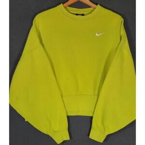 Nike Women’s Medium Lime Green Cropped Crewneck Sweatshirt Swoosh Logo #1